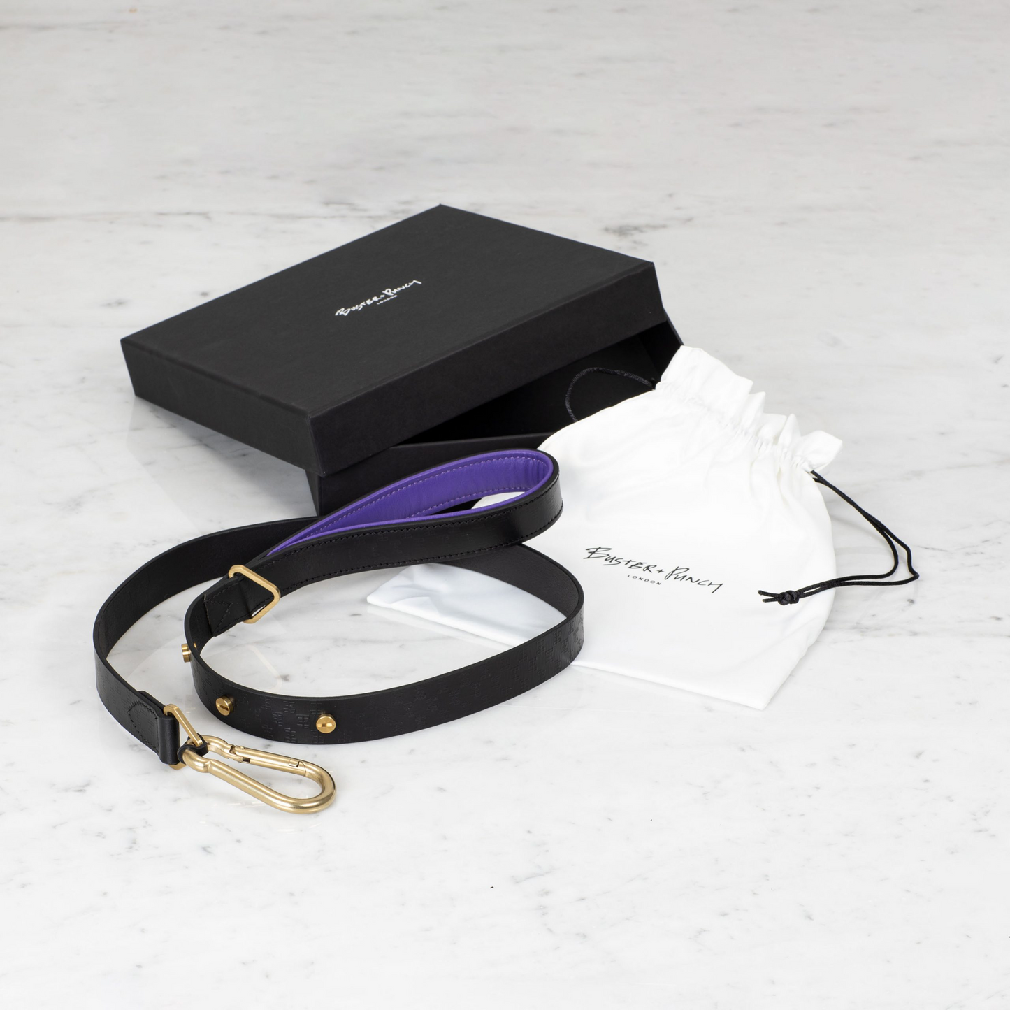 DOG COLLAR & LEASH / BLACK / PURPLE / BRASS